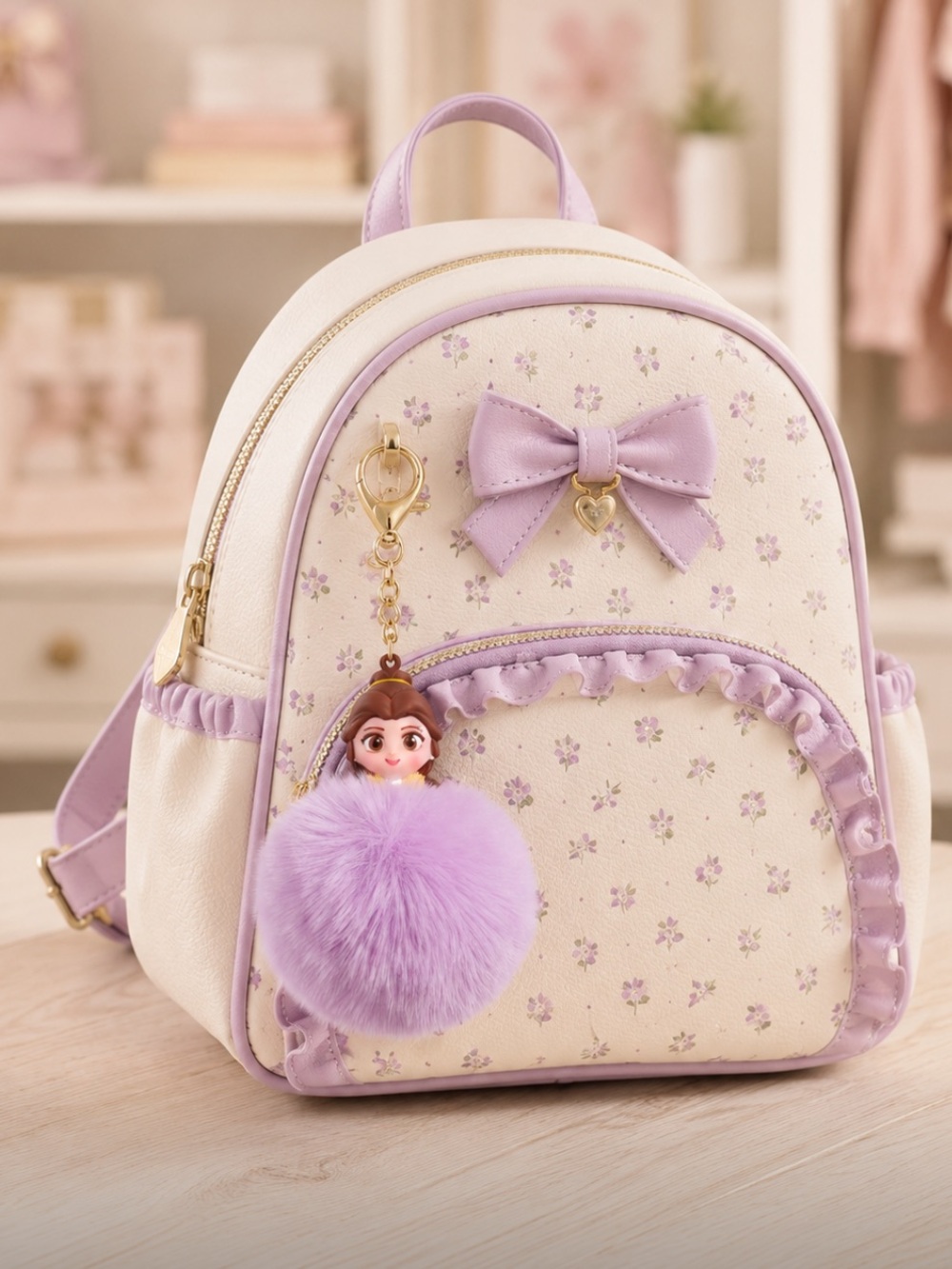 New Belle Disney‎ Princess themed Pom Pom Bag Charm Keychain Disney Parks Rare